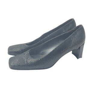 Stuart Weitzman Vintage Black Snake Print Textured Square Toe Pumps Size 7B